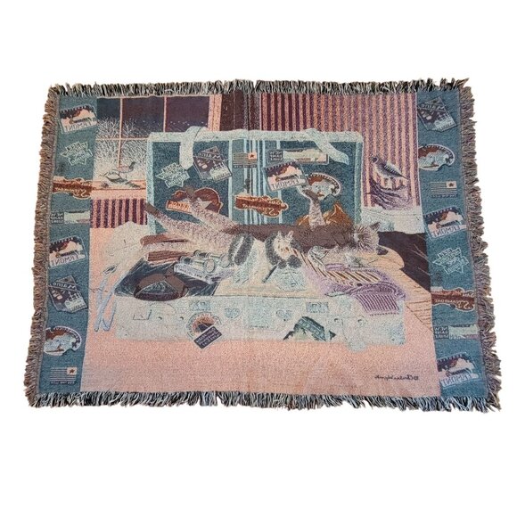 Country Weavers Charles Wysocki Woven Throw Blanket Afghan Mabel Stowaway Cat - Picture 8 of 8